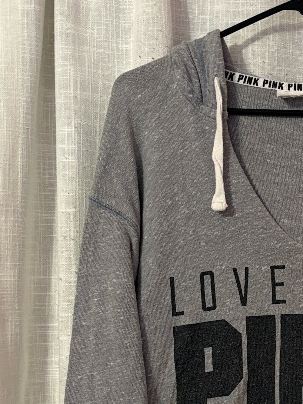 PINK Gray LOVE PINK V Neck Slouchy Athletic Hoodie - Picture 6 of 12